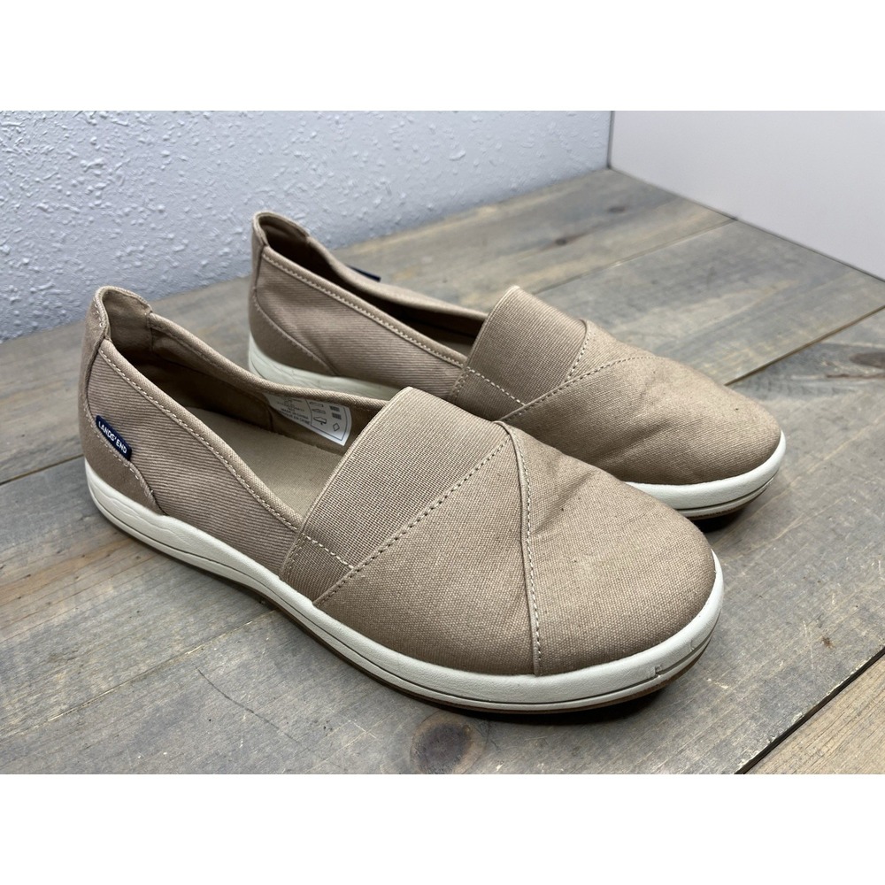 Slip On Loafers Lands' End Women's Size 9B Tan Lt Brown Canvas Casual Shoes